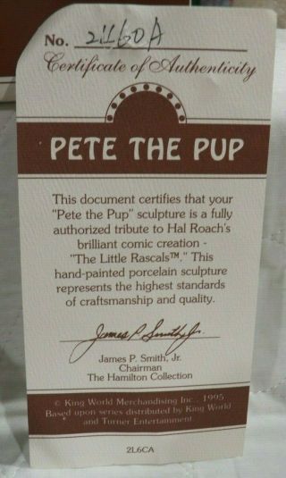 Cute Hamilton Pete The Pup Ceramic Little Rascals Figurine 1995 Rare IOB w 3