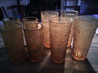 Vintage Indiana Tiara Amber Glass Tumblers Set Of 8 (4 Juice)