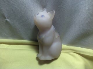 Fenton Art Glass Pink Satin Hand Painted And Signed Cat