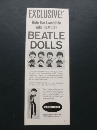 Rare Vtg 1964 Dealer Ad - Remco Beatles Doll Release 1960’s Dolls Advertisement