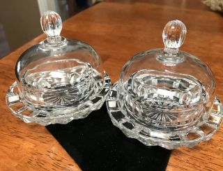 2 Dome Glass Crystal Clear Individual Butter Pat Dish Set