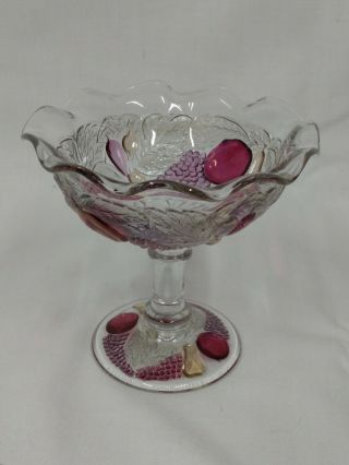 Htf Westmoreland Della Robbia Ruby Stained Art Glass Ruffled 5 " Jelly Compote