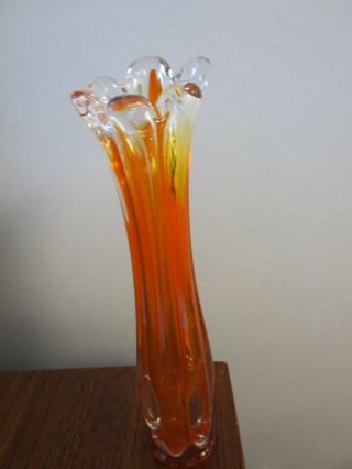Vintage Orange Art Glass Swung Vase 9 1/4 "