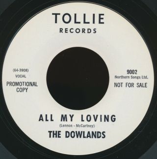 Beatles Ultra Rare 1964 Tollie Records " All My Loving " Dj 45 By The Dowlands
