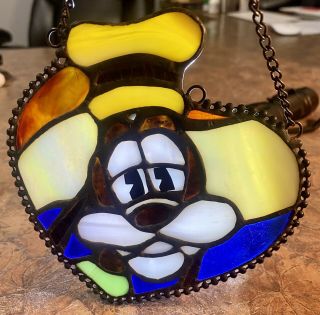 Vintage Disney Goofy Stained Glass Hanging Sun Catcher Heart Shaped Uncommon