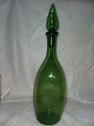 Vintage Empoli Italian Art Glass 18 " Tall Green Jeanie Bottle Indents