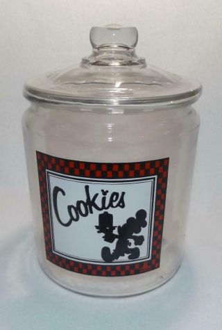 Nos Vintage Anchor Hocking Mickey Mouse Glass Canister Cookie Jar