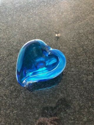 Vintage Alfredo Barbini Murano Glass Cobalt Blue Heart Shaped Dish Ashtray Vgc