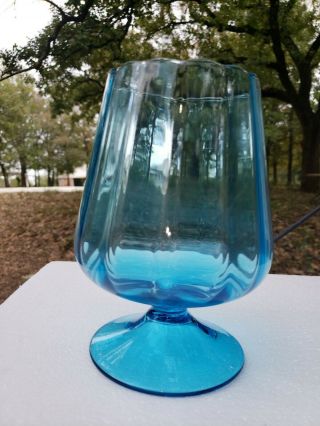 Mcm Empoli Italian Art Glass Hand Blown Optic Ice Blue 7.  25 " Brandy Snifter Vase