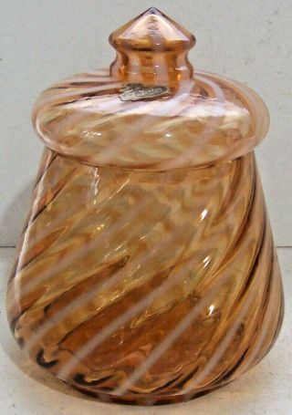 Vintage Fenton Cameo Opalescent Spiral Optic Glass Covered Candy Dish W/ Sticker