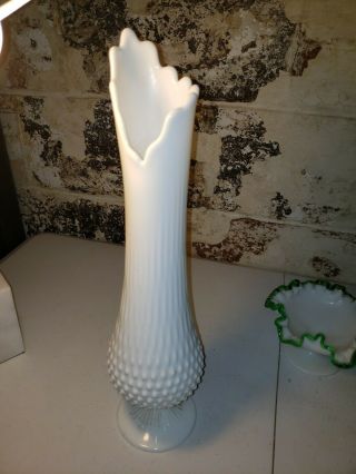 Vintage Fenton Milk Glass Large Stretch Swung Hobnail Footed Pedestal Vase 18”