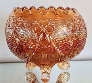 Antique Fenton Carnival Glass 3 Footed Rose Bowl - Garland Pattern - Circa 1910