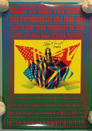 Og Psychedelic Exhibit Poster Signed Ray Manzarek Of The Doors 1997 Moscoso Trip