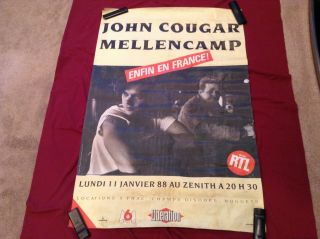 Rare 1988 John Cougar Mellencamp Finally In France Large Poster 46 1/2 By 31 In
