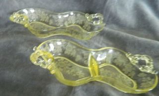 (2) Cambridge Apple Blossom Topaz Yellow Pickle & Divided Relish Dishes