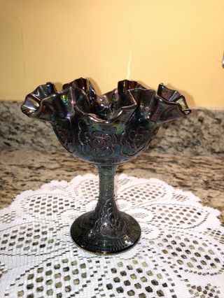 Vintage Fenton Amethyst Carnival Glass Persian Medallion Pedestal Candy Dish