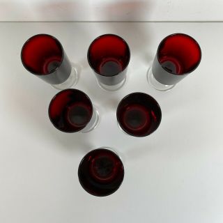 6x Vintage Luminarc Arcoroc Ruby Red Wine Glasses France Cranberry Stemmed Bar
