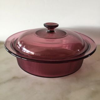 Corning Ware Visions Cranberry Ribbed Casserole 2.  5 Qt - V - 33 - B With Pyrex Lid Usa