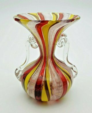 Vintage Venetian Murano Art Glass Latticino Vase With Label - Perfect