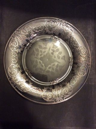 71/2 " Cut Crystal Plate With Sterling Silver Basket Overlay