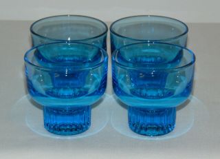 4 Vintage Italian Murano Mid Century Aqua Blue Art Glass Tumblers Liquor Goblets