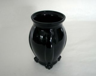 L.  E.  Smith Black Amethyst Glass Art Deco Footed Vase 1930 