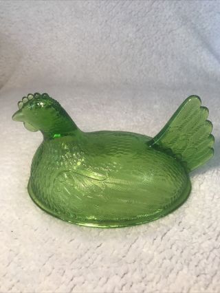 Vintage Indiana Green Glass Hen on Nest Covered Candy Dish w/Lid,  No Chips/Crack 2