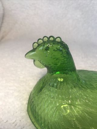Vintage Indiana Green Glass Hen on Nest Covered Candy Dish w/Lid,  No Chips/Crack 3