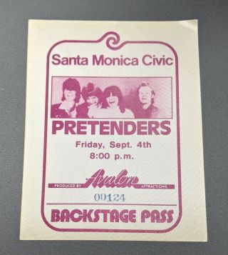 1981 Pretenders Backstage Pass Santa Monica Civic Center - - Early Rare Pass