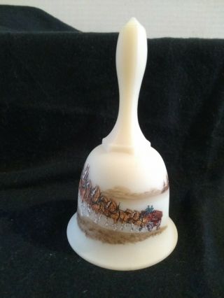 Vintage Collectible Fenton Satin Glass Bell Budweiser Clydesdale Horses 1980s