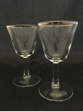 Set Of 2 Vintage Mid Century Modern Silver Rim Nick And Nora Cocktail Glasses