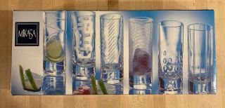 Mikasa Cheers Shot Glasses 6 Clear Glass 2oz Etched Shooter Shot - Retails $59