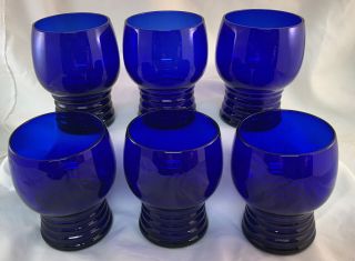 6 Vintage 1930 - 40s Louie Glass Company,  Cobalt Blue Glasses,  8oz