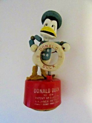 Rare Large Wood,  Plastic & Felt Donald Duck Kohner Product Toy 6 1/2 " Tall Walt