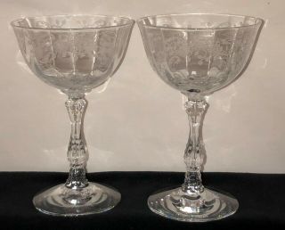 2 Fostoria Meadow Rose Crystal 5 1/2 " - 6 Oz Saucer Champagne Goblets 6016