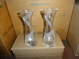 2 Lenox Crystal Windswept Carafe Bud Vase,  Clear Frost Swirled Cut,  Austria