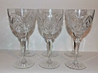 Set Of 6 Crystal Long Stem Wine Goblets - Diamond Pattern - Frosted Etched Flowers