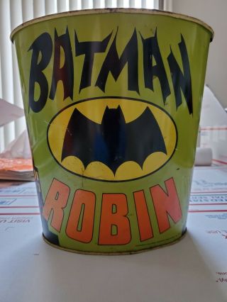 Vintage 1966 Batman & Robin Dc Comics 11.  5 " Metal Trash Can Made By Chein Co.