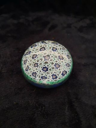 Vintage Murano Art Glass Millefiori Paperweight In Blue,  Green And White