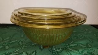 Set 4 Federal Glass Yellow Amber Nested Mixing Bowl Salad Serving Vegetable Bowl