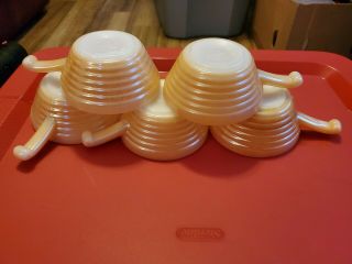 Vintage Fire King Oven Ware Peach Luster Chili Soup Bowls With Handles Set Of 5