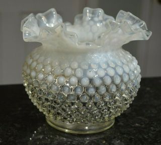 Vintage Hobnail Fluted Clear To Milk Glass Ruffled Edge Vase 5 1/4 Tall