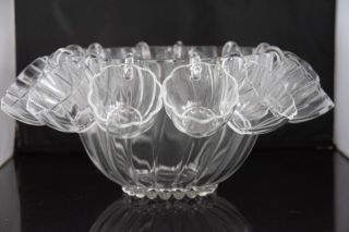 Vintage Pressed Glass Punch Bowl W/cups,  Swirl Pattern