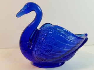 Vintage Art Glass Marked Fenton Cobalt Blue Swan Trinket Dish No Chips