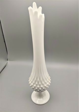 15 Inches Tall Vintage Fenton Milk Glass Hobnail Nine Fingers Swung Pulled Vase