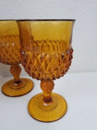 Vintage Indiana Glass Amber Diamond Point Goblets 6.  5 