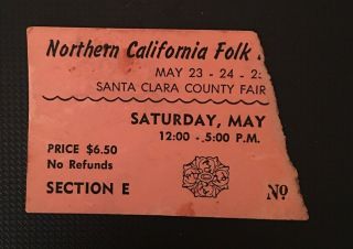 Northern California Folk - Rock Festival Ticket Stub (1969).  Santa Clara
