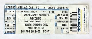 2008 Radiohead " In Rainbows Tour " Concert Ticket Stub Santa Barbara Bowl