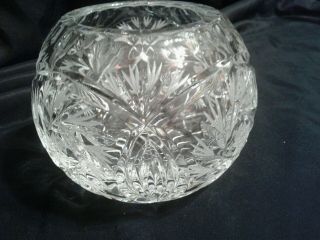 Vintage Small Round Lead Crystal Rose Bowl Vase Etched Cut Glass 8 Pt Stars