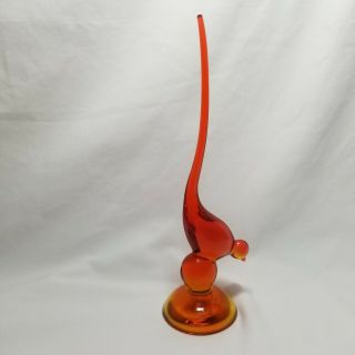 Vintage Viking Glass Orange Amberina Long Tail Bird